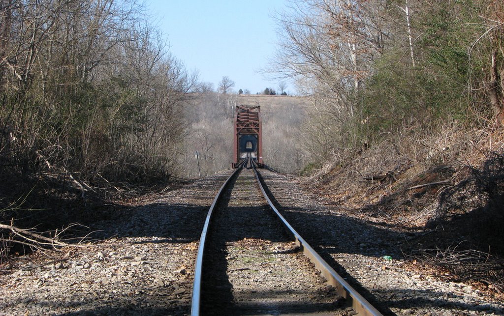 look across the railroad bridge from under the cotter bridge