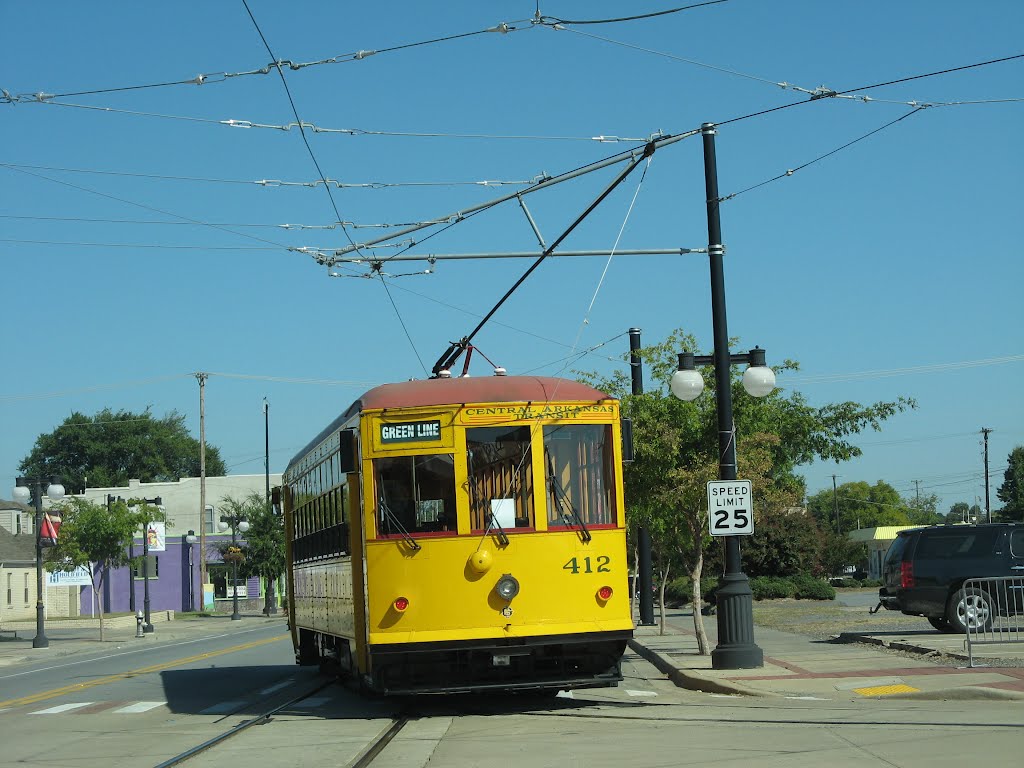 CAT River Rail streetcar exits North Little Rock carbarn