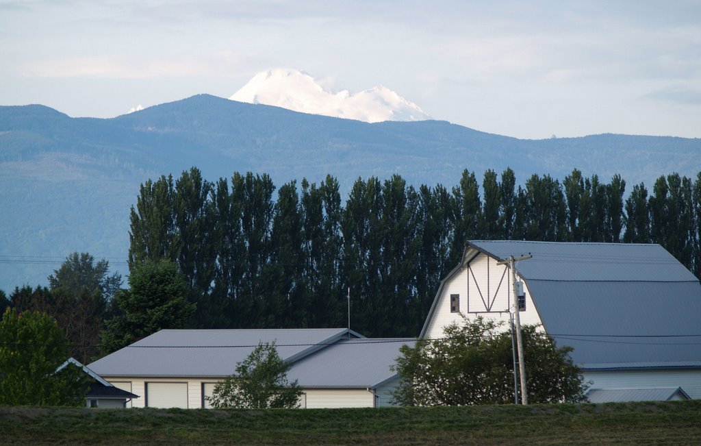 Mount Baker view over barn by the Skagit River