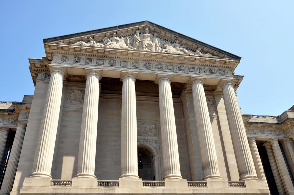 Facade of the Andrew W. Mellon Auditorium in Washington, DC, USA.