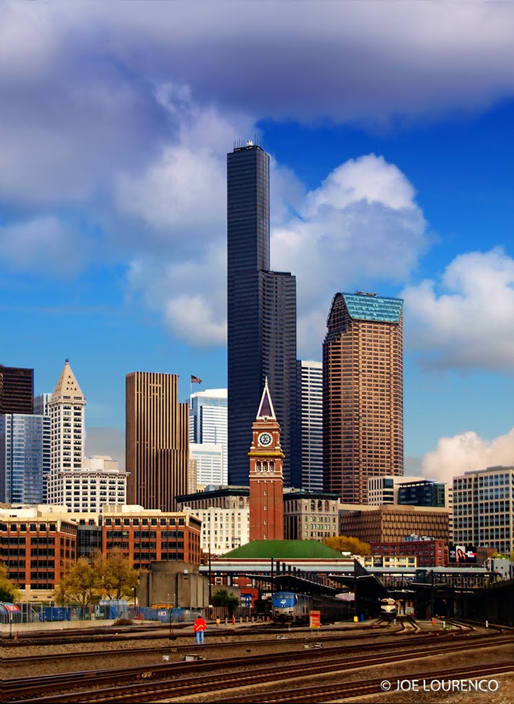 Seattle King Station with Downtown Background