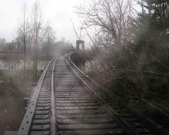 Railroad tracks on a soggy day