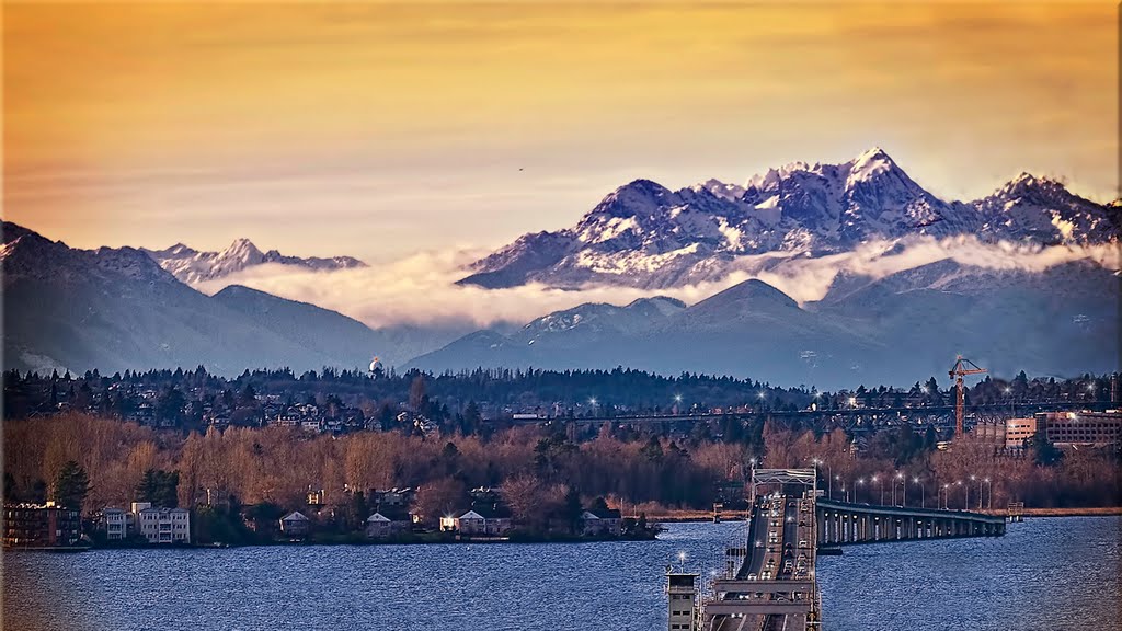 Washington 520 Bridge with Olympic Mountains in Background