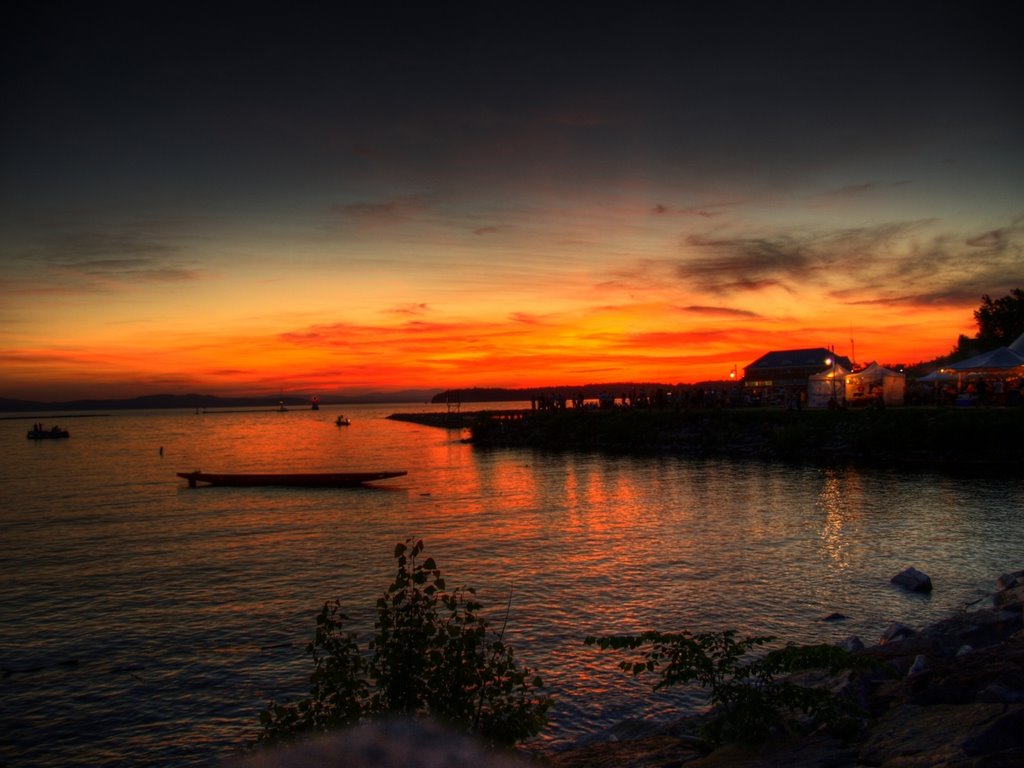 Late sunset over the crowds of Jazzfest, lakeside in Burlington (HDR)