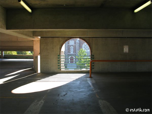 Inside the parking garage