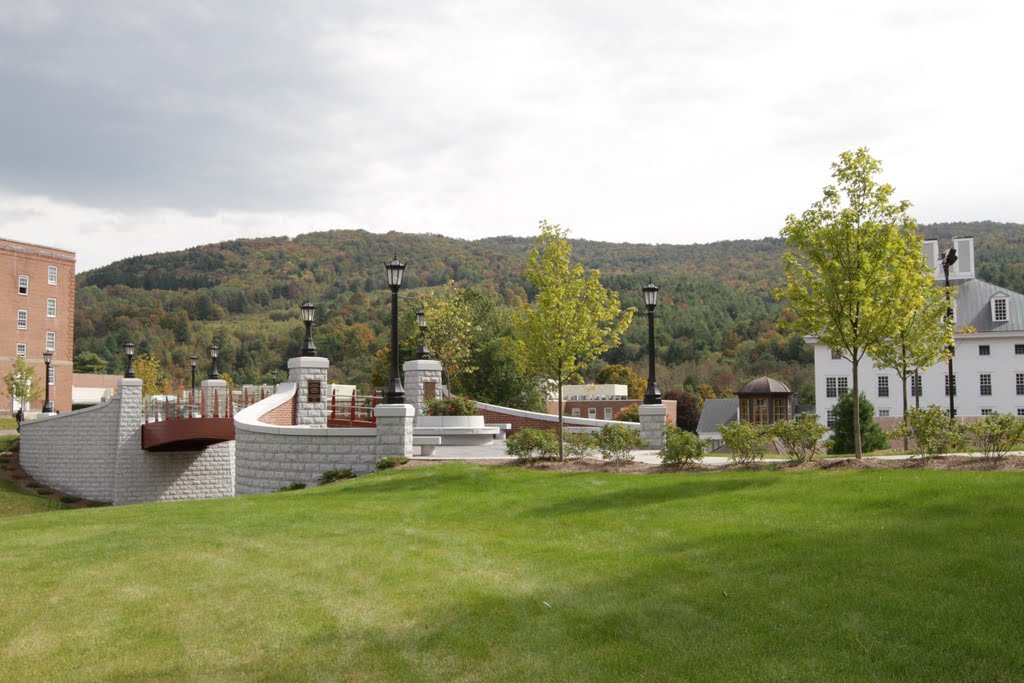 View of the Class of 59 Bridge that joins Norwich Universitys South Hall with the Upper Parade Ground.