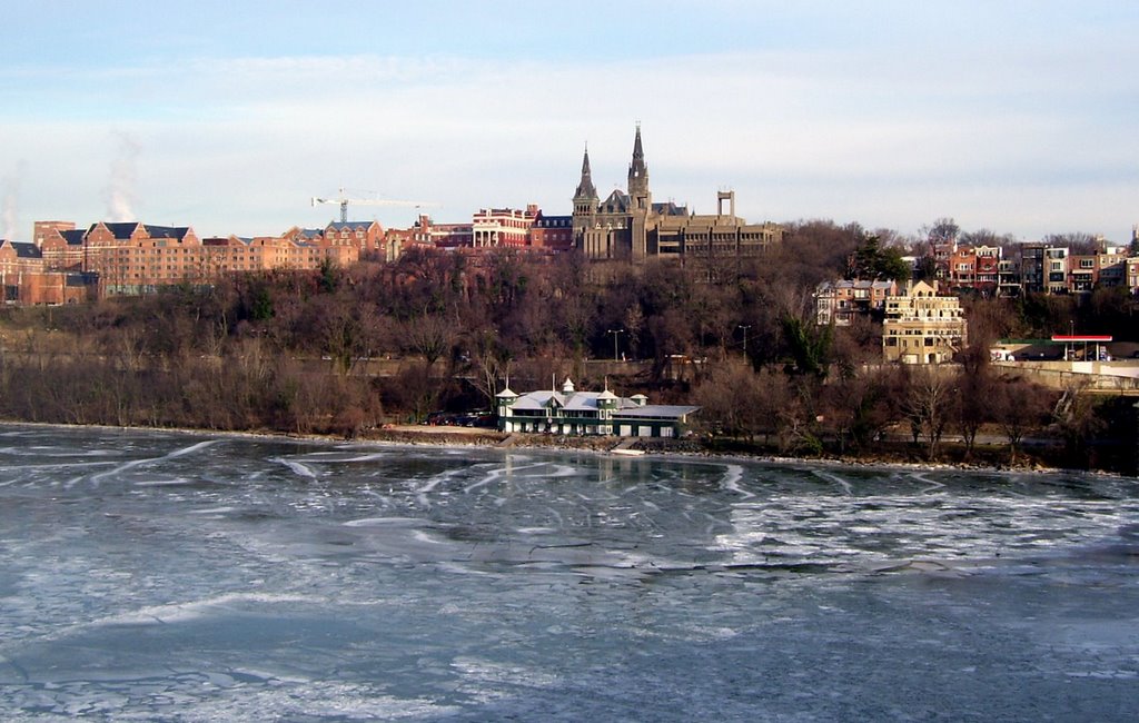 Healy Hall, Georgetown University & Potomac River from Key Bridge, Georgetown, Washington DC