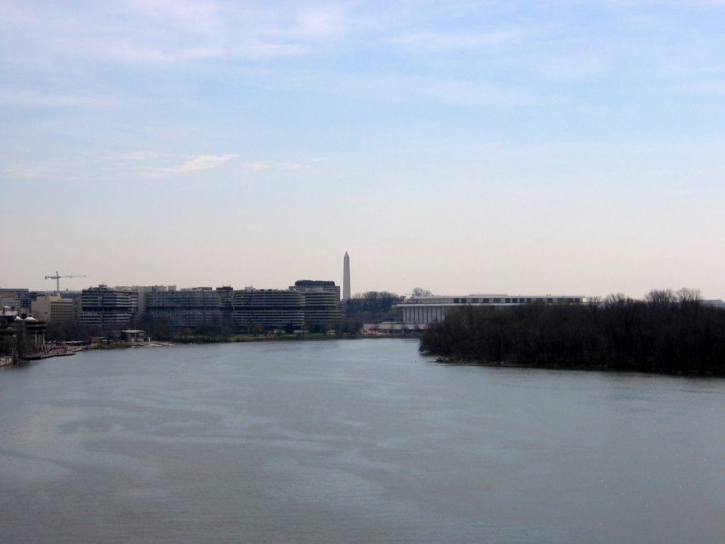 Watergate and John F. Kennedy Center for Performing Arts as seen from Key Bridge (March 26, 04)