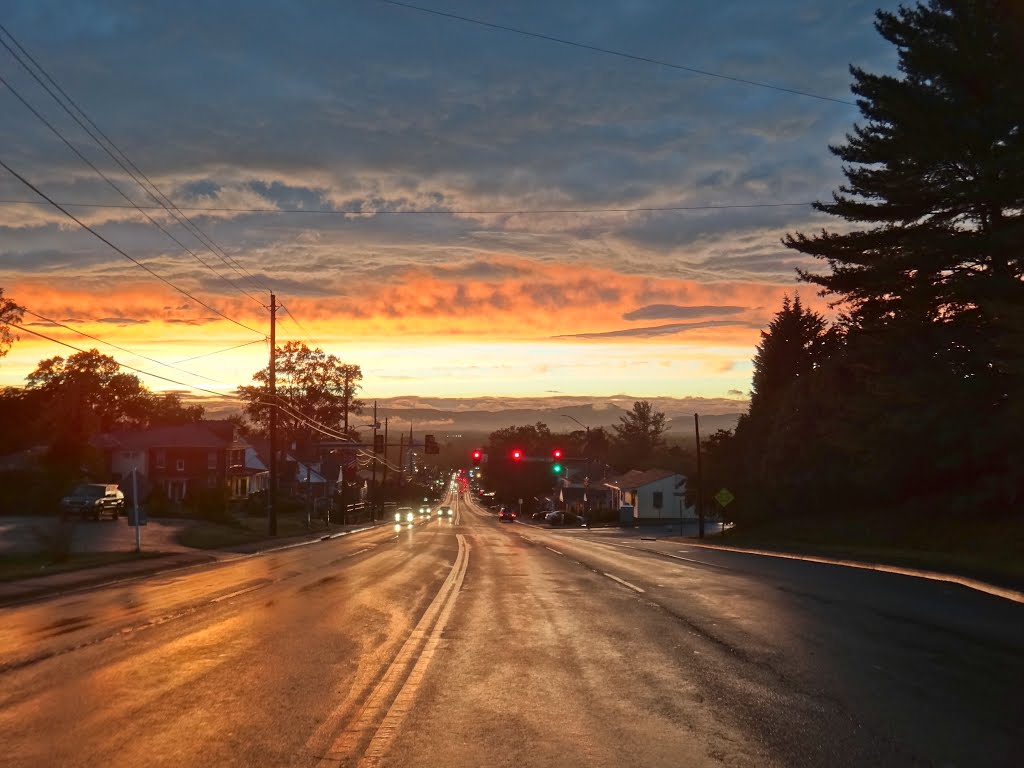 looking down washington with sunset
