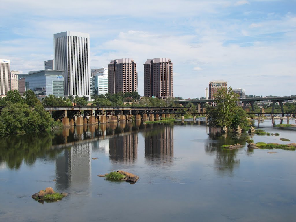 View of city from bridge to Belle Isle, Richmond, Va