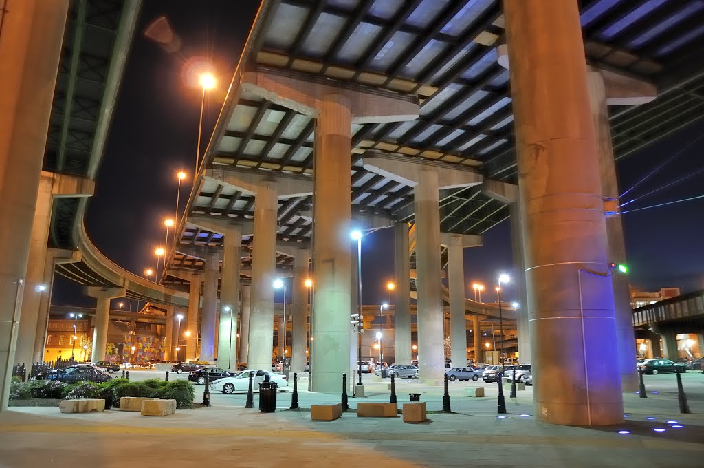 VIRGINIA: RICHMOND: under I-95 at Shockoe Bottom at night 2