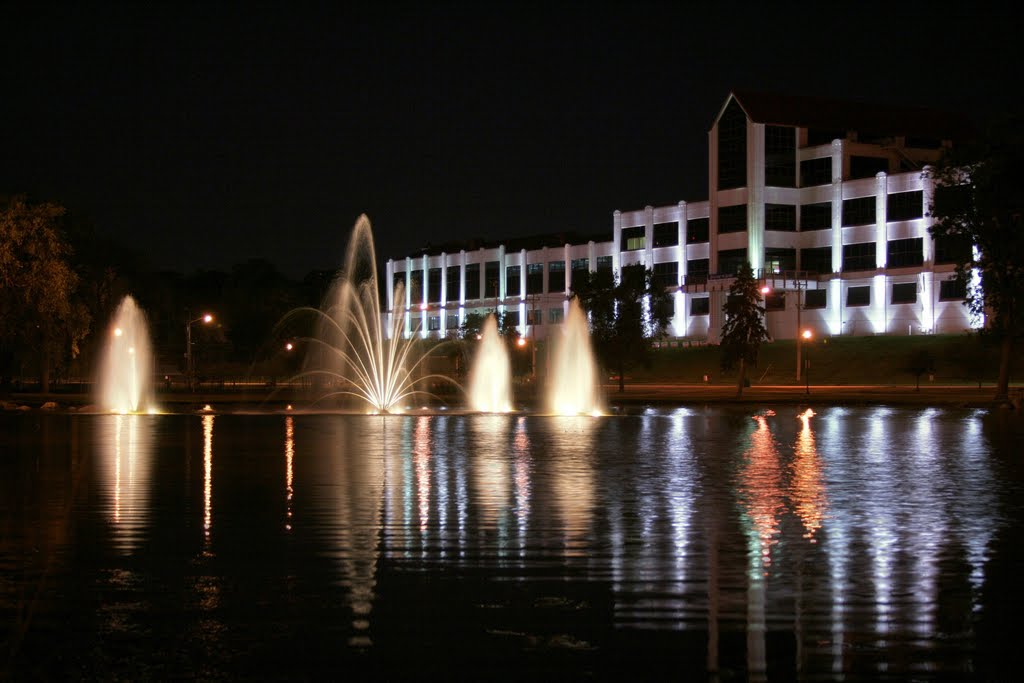 ABC Supply Company reflected in the Beloit Riverfront Lagoon