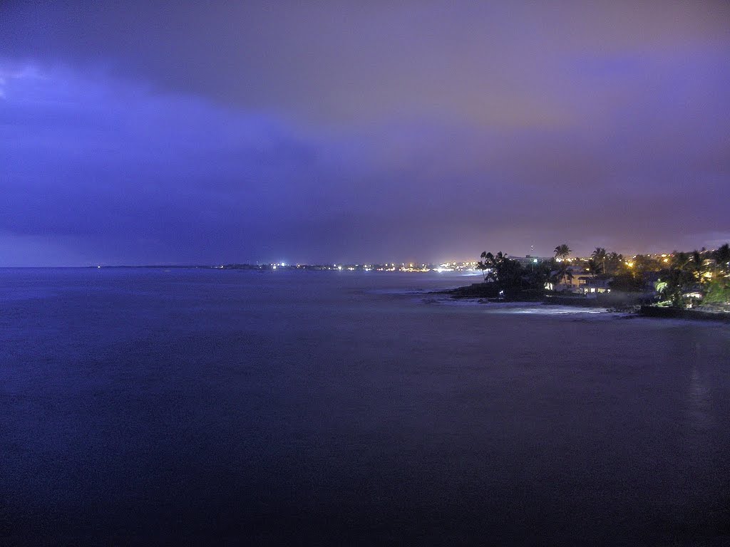 Overcast evening and city lights at Kailua Kona, Hawaii.  Looking North.  2007-06-14