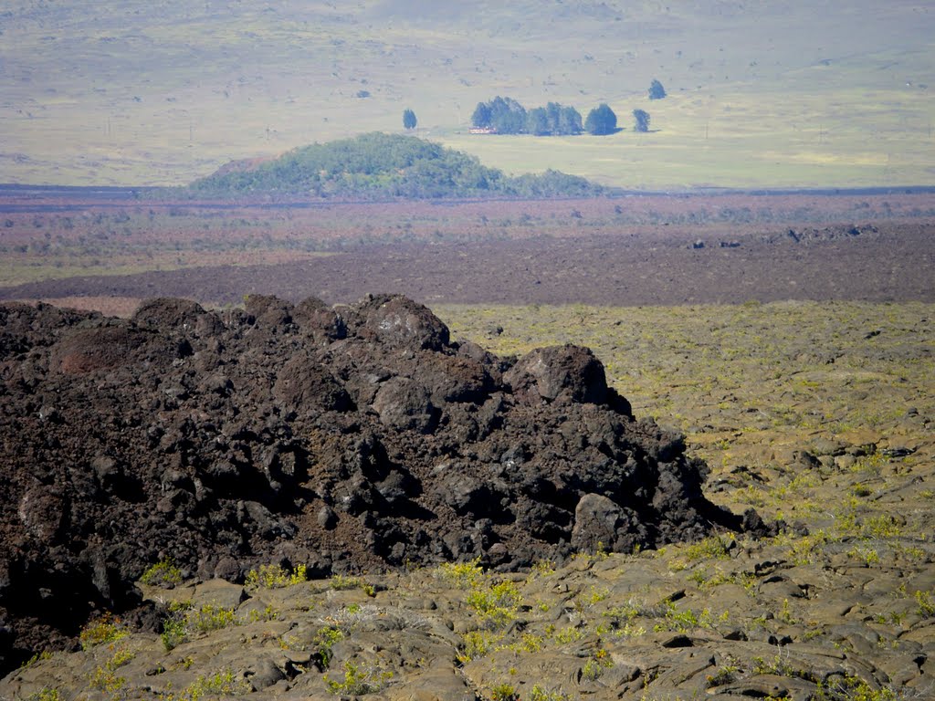 Close up of an old lava flow on  top of an older lava flow from Mauna Loa, looking north