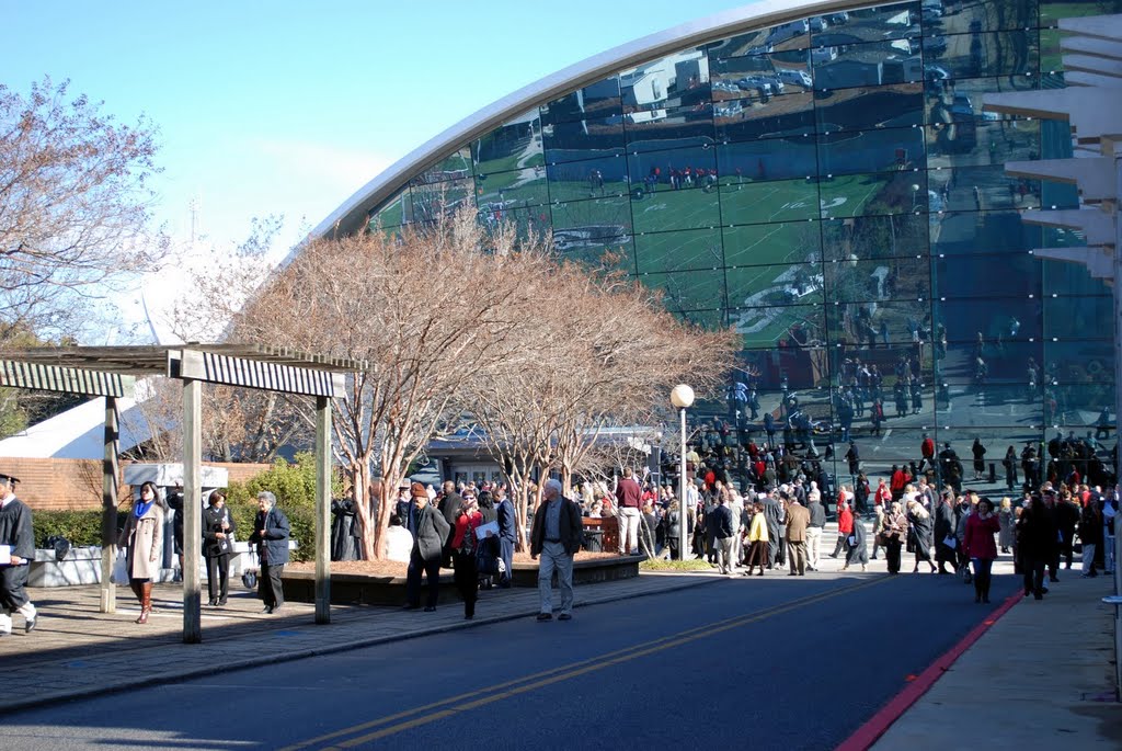 UGA Football Practice field reflected in Stegeman Coliseum