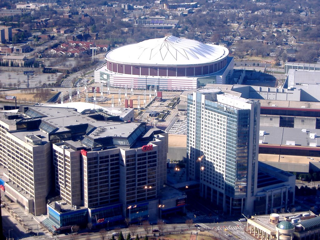 Georgia Dome and CNN HQ from Sundial level of Peachtree Plaza