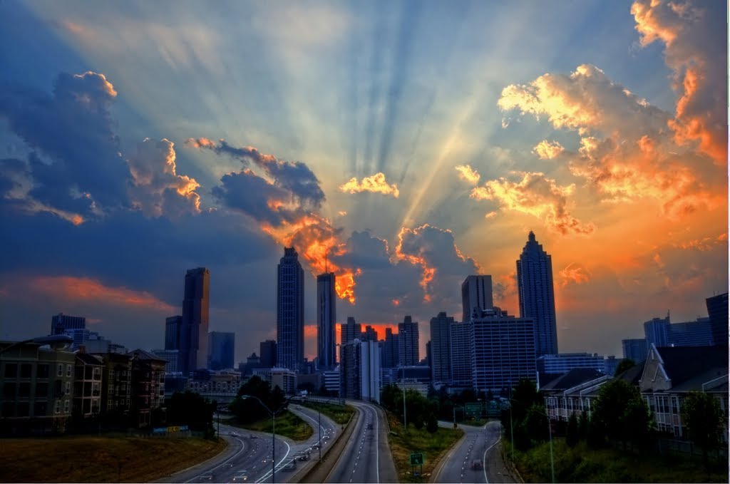 Sunset behind the Atlanta skyline.
