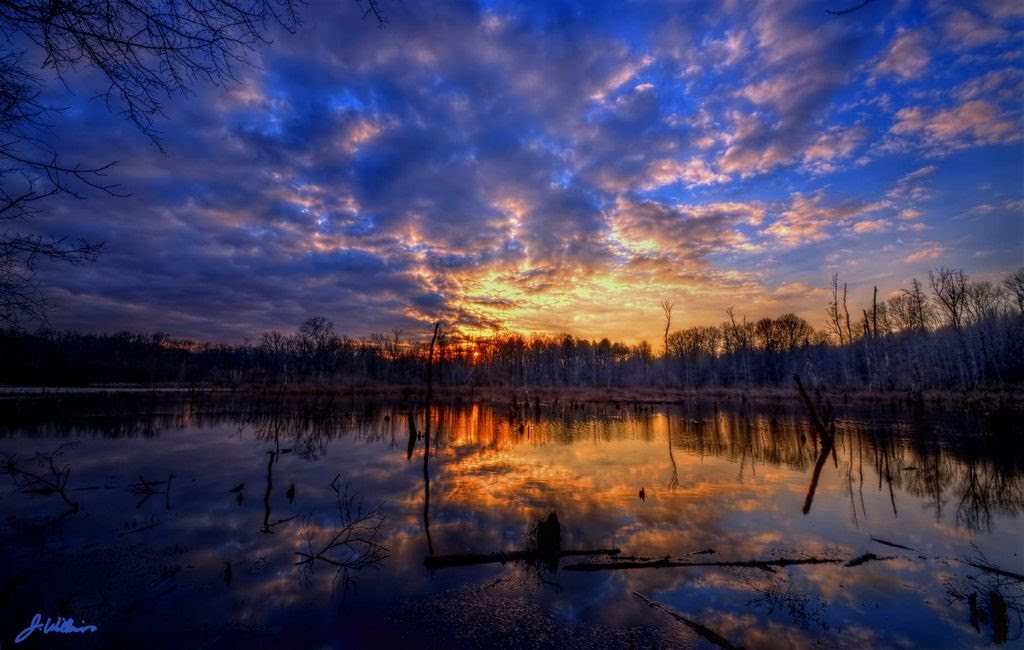 Constitution Lake at Sunset, Dekalb County Georgia, HDR  This could be a beaver pond in the wilderness of Maine, but in fact, this little lake is nestled in a small wooded area just outside the city limits of Atlanta, Georgia.  As I understand it, the lak
