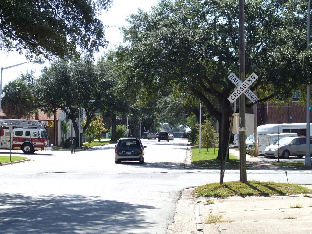 Railroad tracks in street.