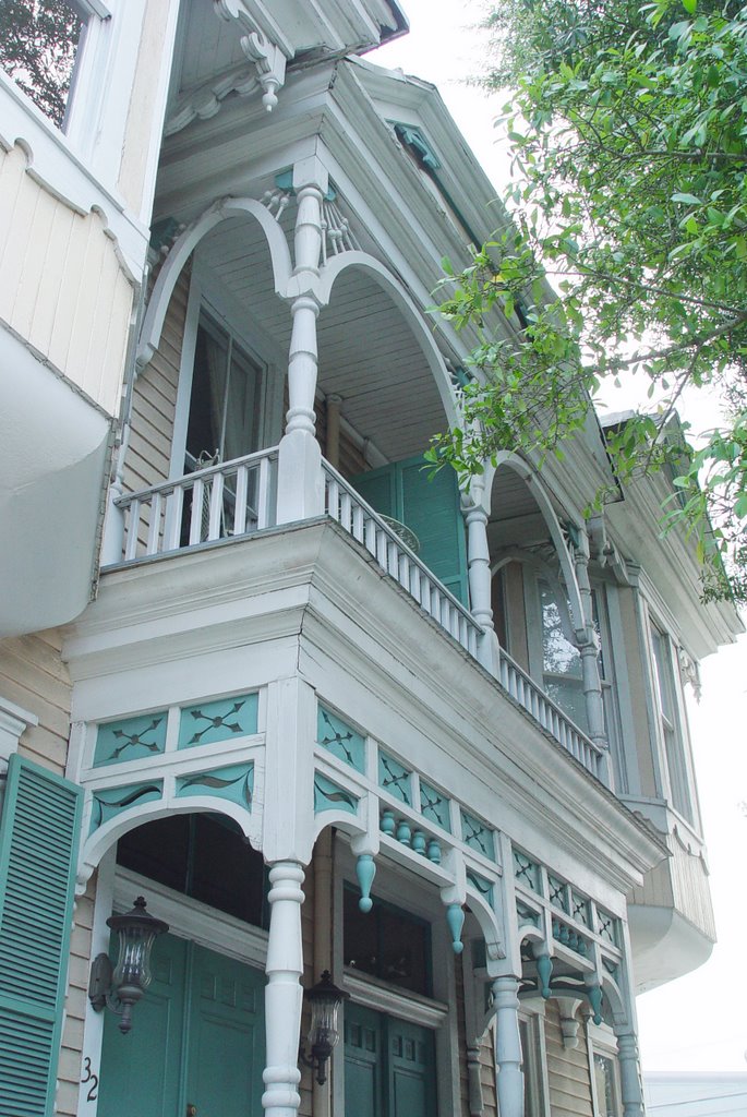 veranda detail to 1898 victorian double townhouse, Warren Square (7-2009)