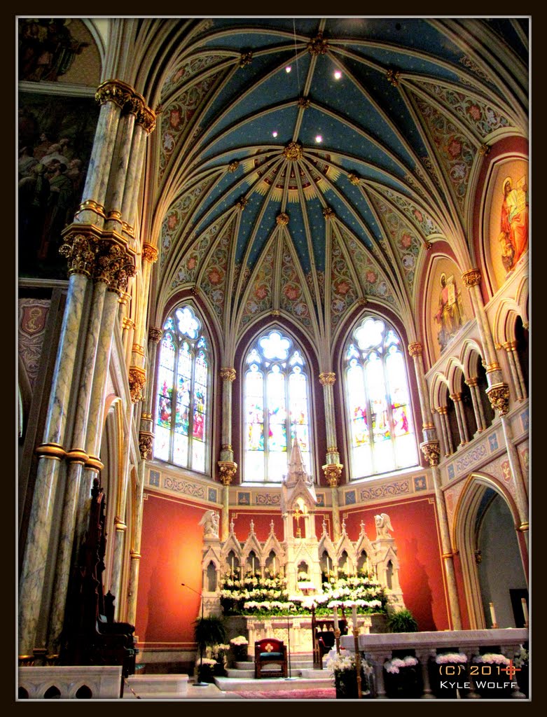 The Beautiful interior of the Saint John The Baptist Cathedral in Historic Downtown Savannah, Georgia