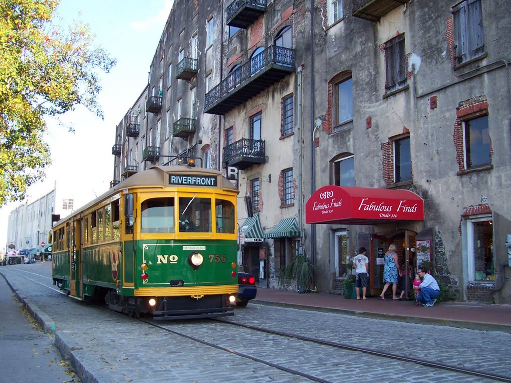 Trolley on Riverfront in Savannah