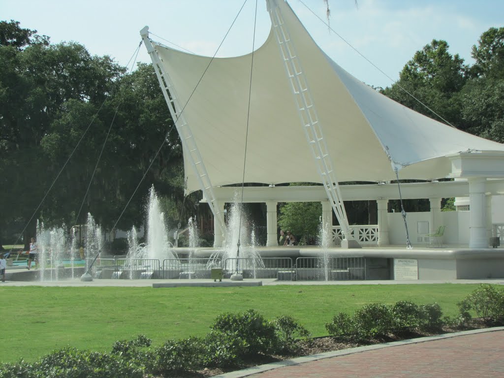 Fountains and stage for outdoor intertainment, Forsyth Park, Savannah, Georgia