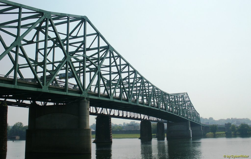 The Parkersburg Belpre Bridge stretches over the Ohio river.