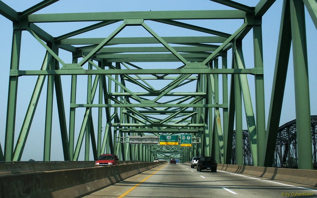 This good old Cantilever bridge links West Virgina with Ohio. Salute the riveters work.