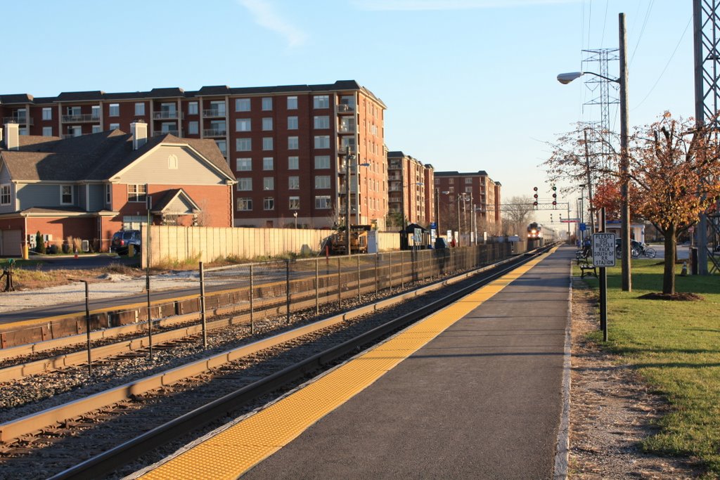 Looking south toward Metra station
