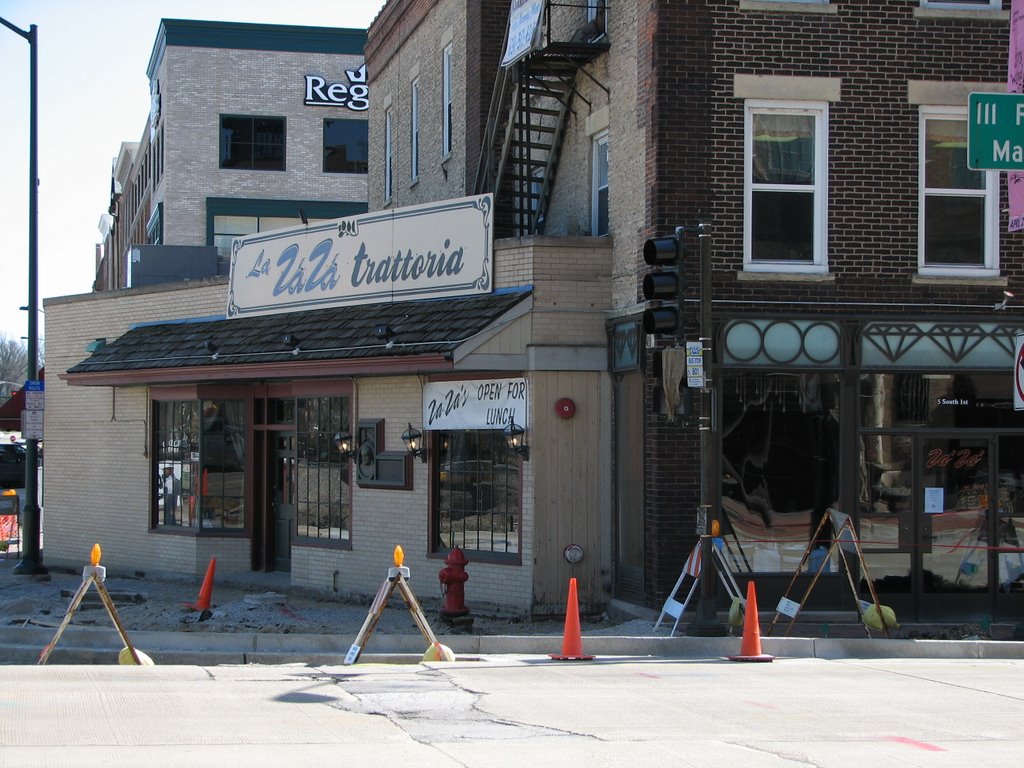 Construction on the La zaza trattoria in downtown St. Charles