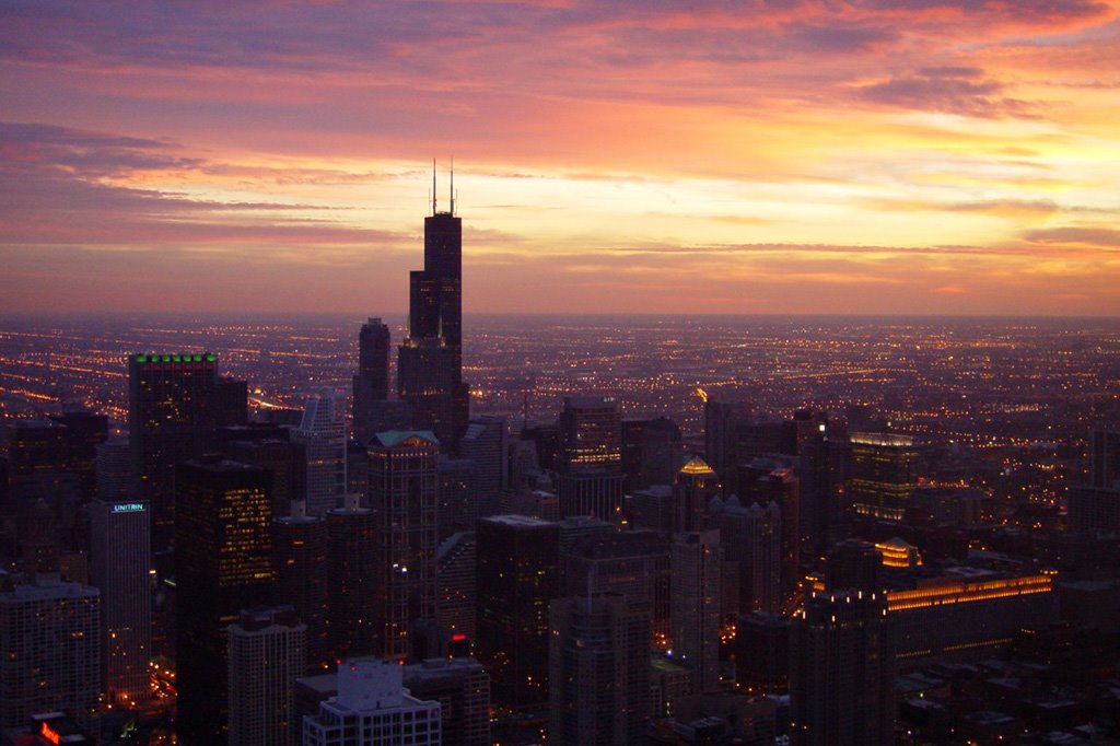 Chicago view at Sunset from the John Hancock restaurant