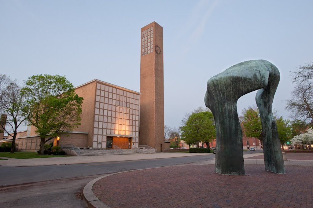 Henry Moore Statue and 1st Christian Church in the Morning