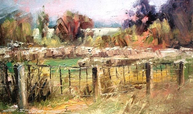 Chris Stuart oil of Traders Point farm fence