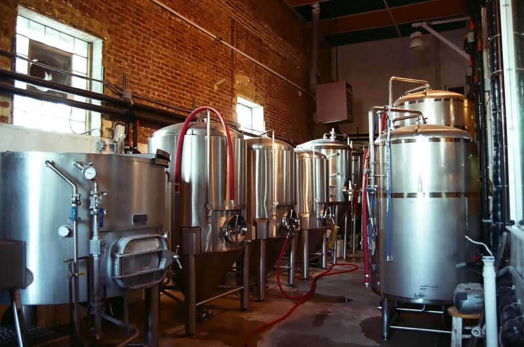 Fermentation tanks at Shoreline Brewery Michigan City Indiana