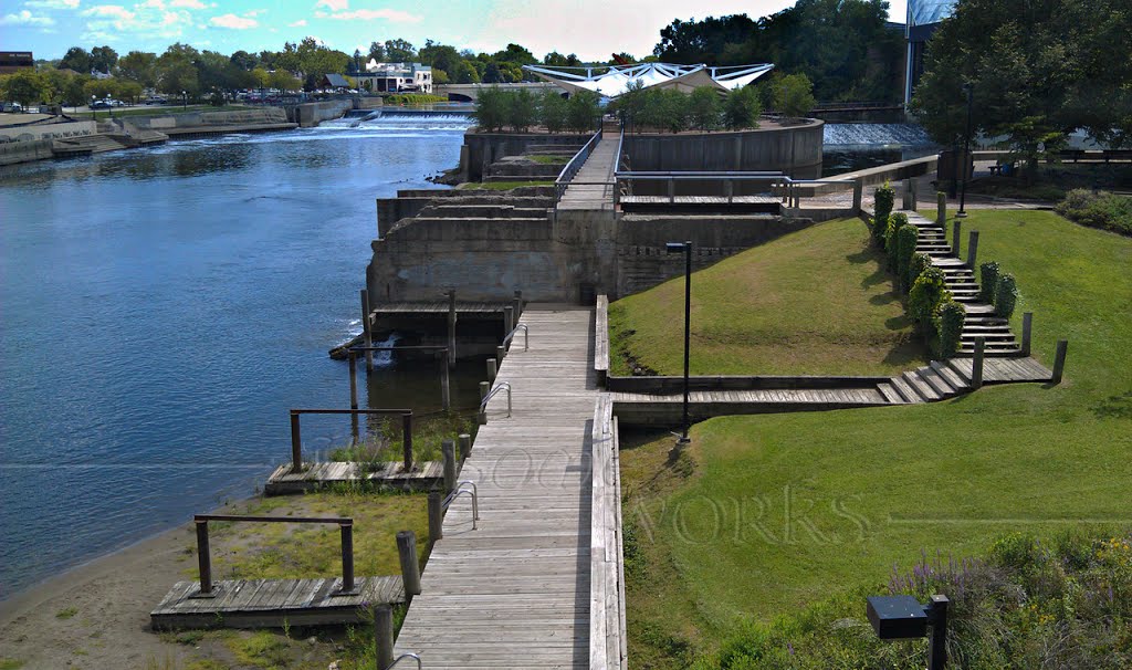Pier Park by St. Joseph River and Dam - South Bend, Indiana - USA