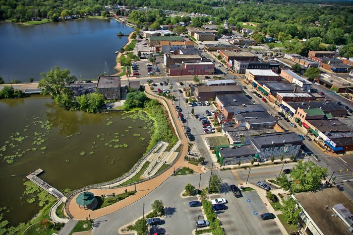 Aerial Downtown Hobart, Indiana