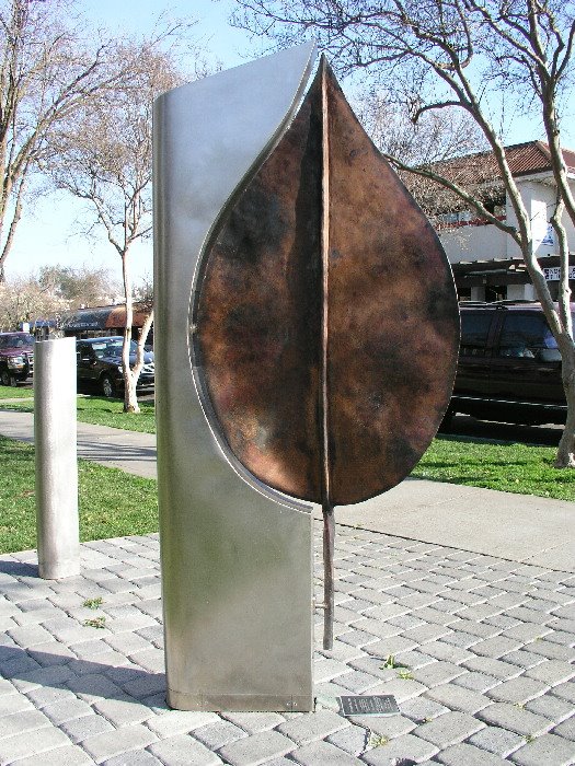 Bronze Leaf public sculpture for Tree Davis by Gilbert Menke, Davis artist