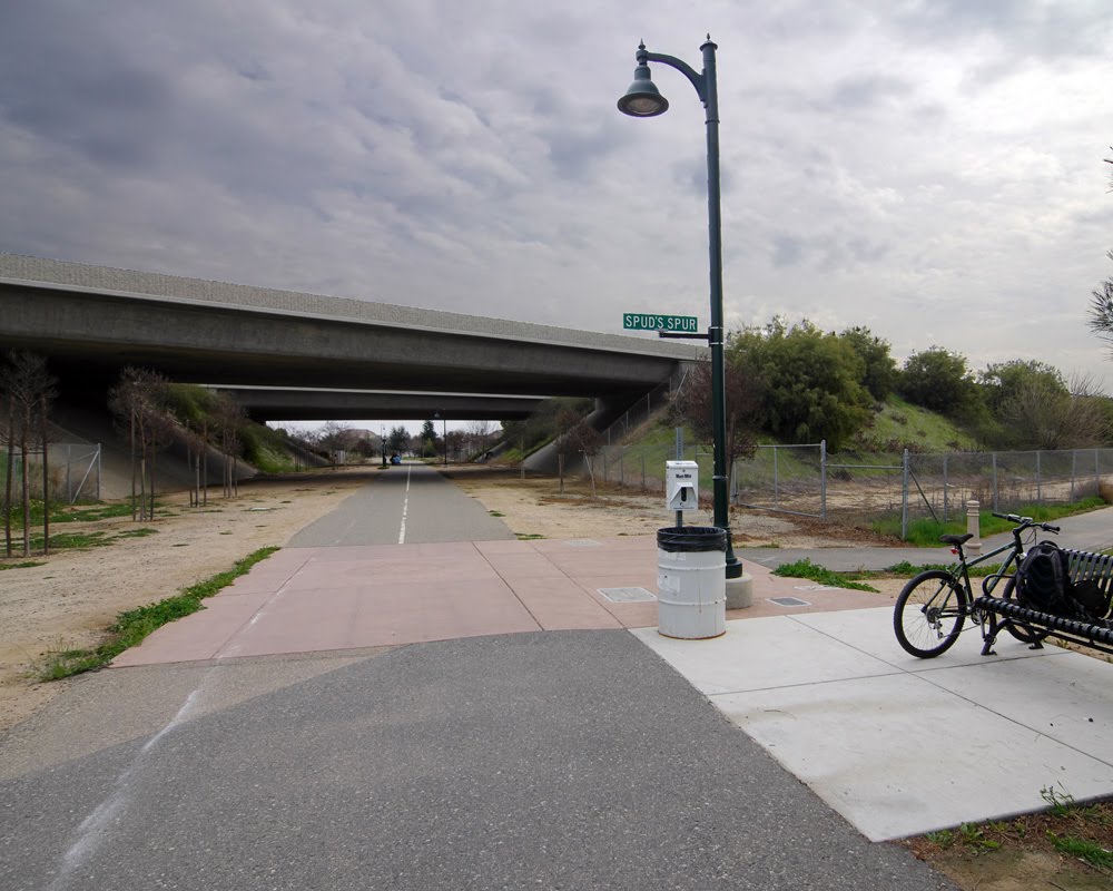 Fresno Sugar Pine Trail / Clovis Old Town Trail with Freeway 168 overhead from the Spuds Spur Bike trail that runs down alongside the Freeway, Clovis CA, 2/2012