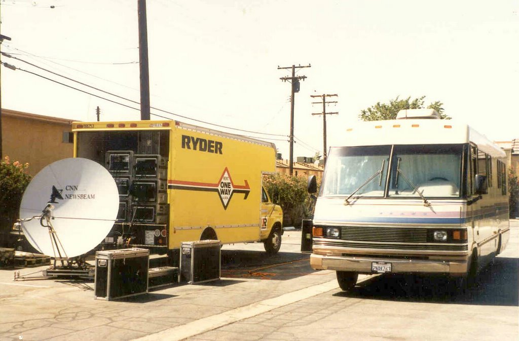 Satellite setup in Lancaster for the B2 Bomber Maiden flight from Palmdale