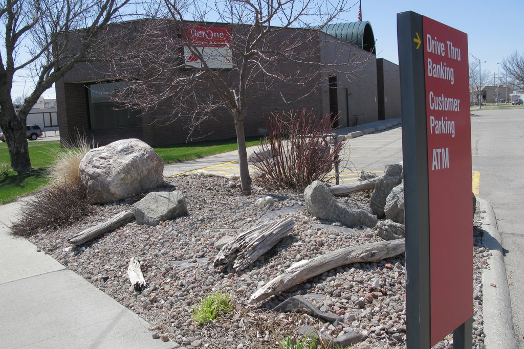 Landscaping outside Tier One bank on N 4th St, Norfolk, Nebraska