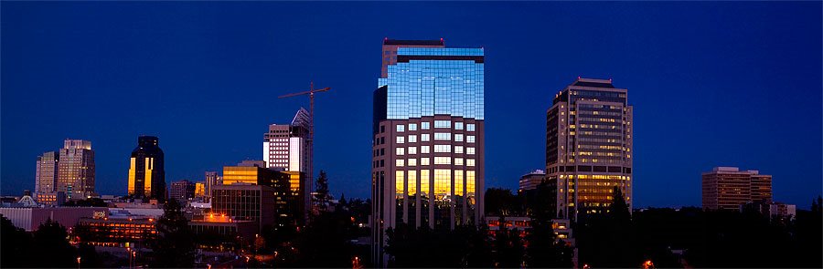 Panorama of Sacramento Skyline at Night