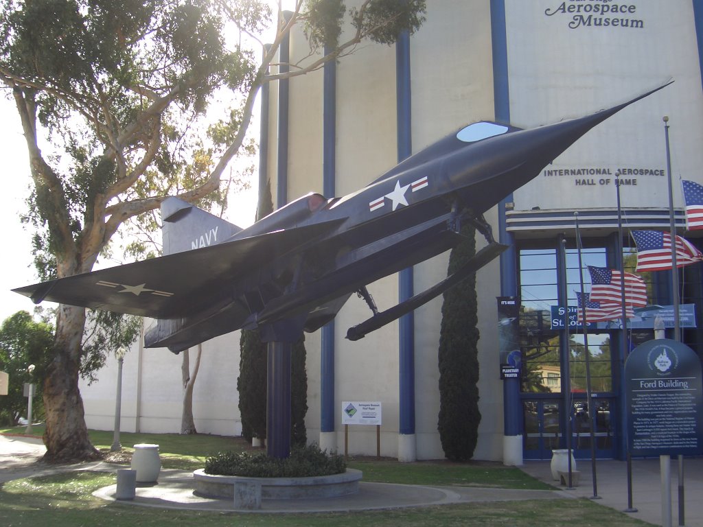 Convair XF2Y-1 in front of Ford Aerospace Museum