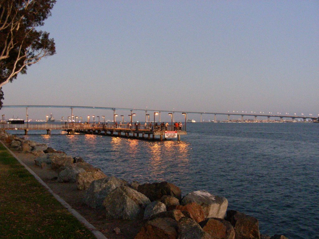 Marina Park Fishing Pier at Dusk with Coronado Bay Bridge