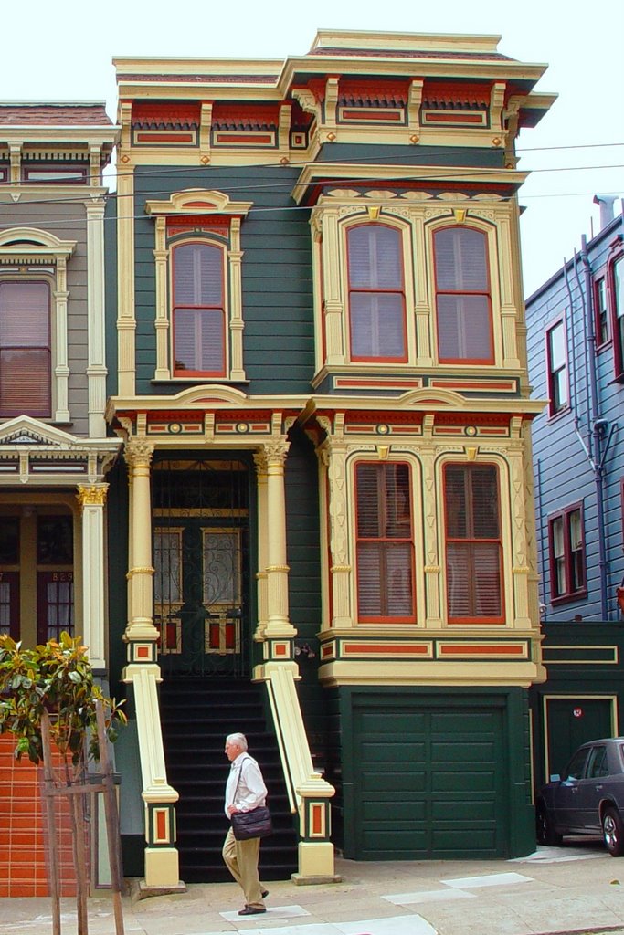 painted lady with guy, 800 block Haight st, Lower Haight district SF (6-2008)