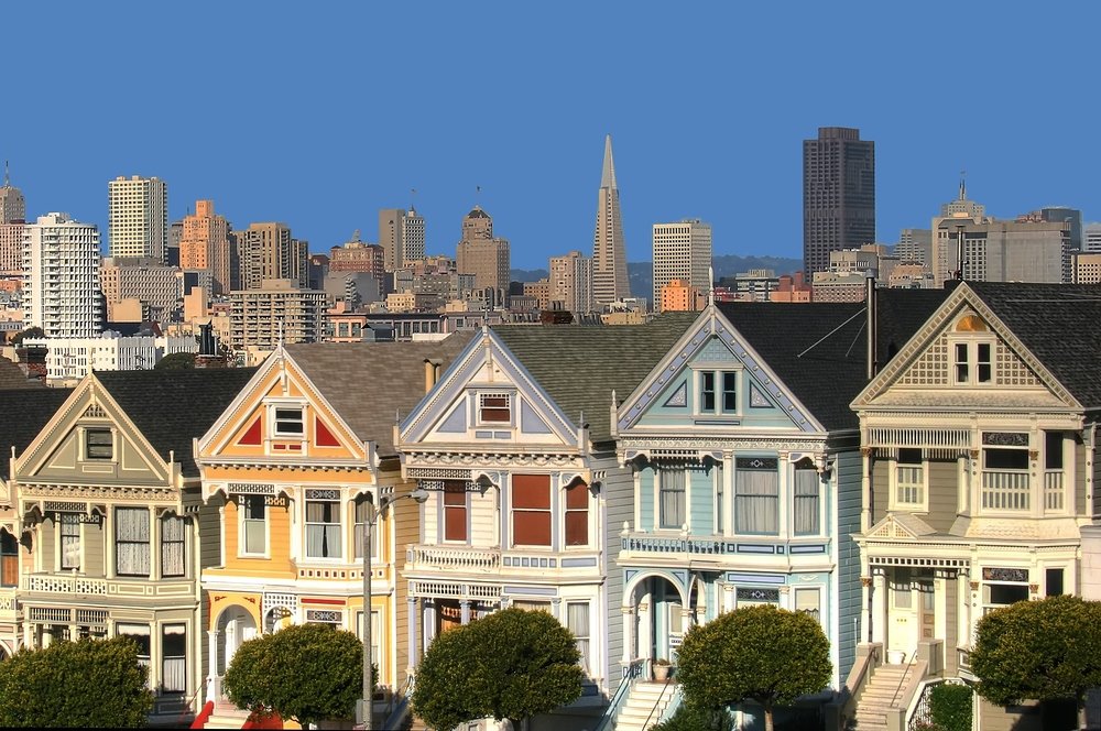 Beautiful pink ladies at Alamo Square