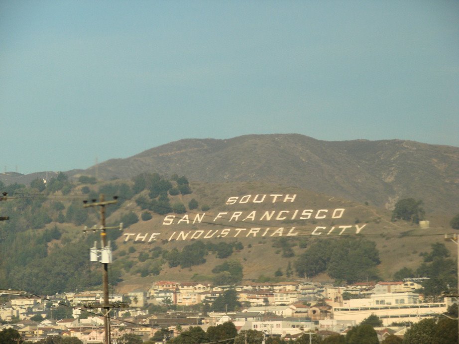 The South Francisco lettering as seen from a Caltrain