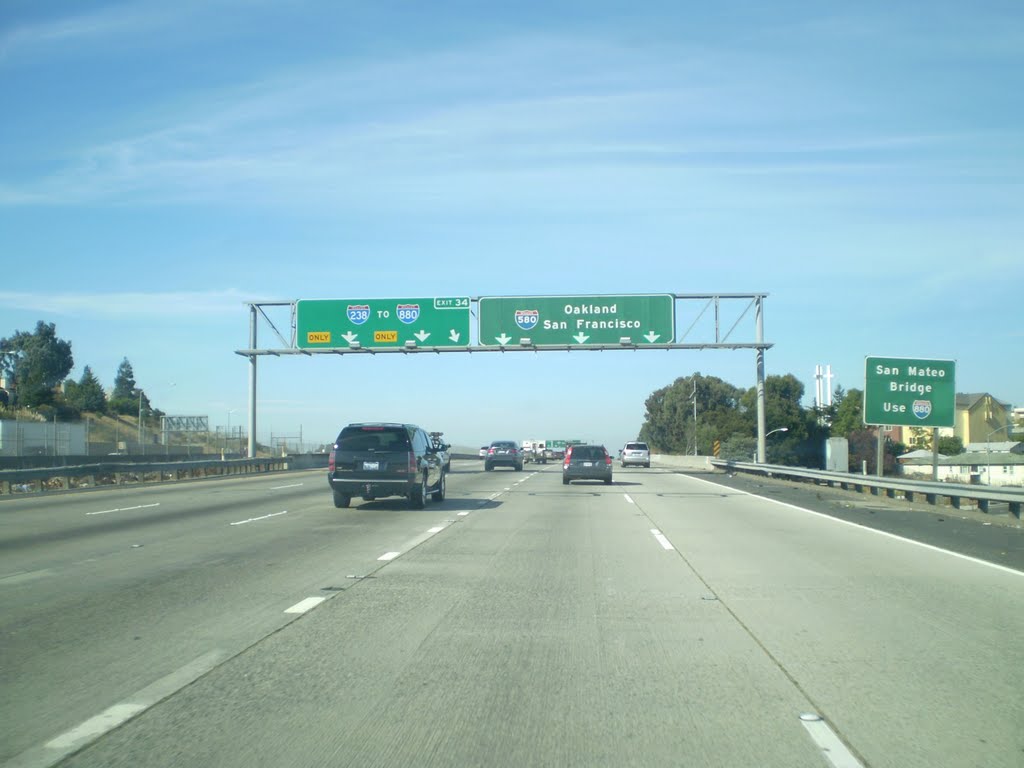 I-580 near interchange with I-238. This interchange was widened in the late 1980s to accommodate room for the BART tracks. I-238 was supposed to extend south of this interchange to I-680, but it was never built. There is enough room south of the interchan