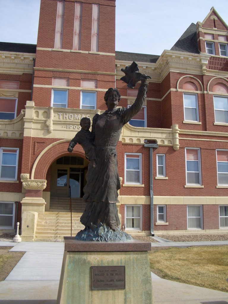 Spirit of the Prairie, bronze woman with child, Courthouse, Colby,KS