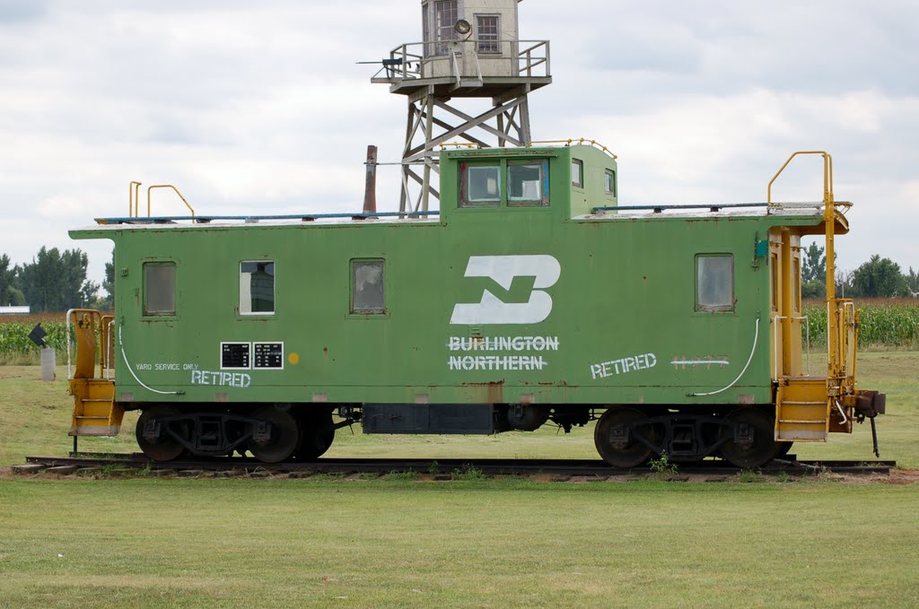Retired Burlington Northern Railway Caboose No. 11277 on display at the Nebraska Prairie Museum, Holdrege, NE